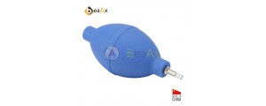 Light blue rubber dust blower oval shape with valve and protected metal nozzle
