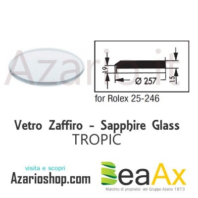 Sapphire glass for Rolex 25.246 Tropic including gasket - Swiss Made