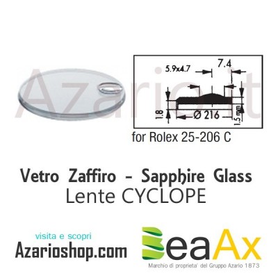 Sapphire glass for Rolex 25.206C Cyclop including gasket - Swiss Made