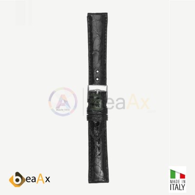 Cinturino in vero coccodrillo brasile Nero fibbia in acciaio - Made in Italy PP602-00