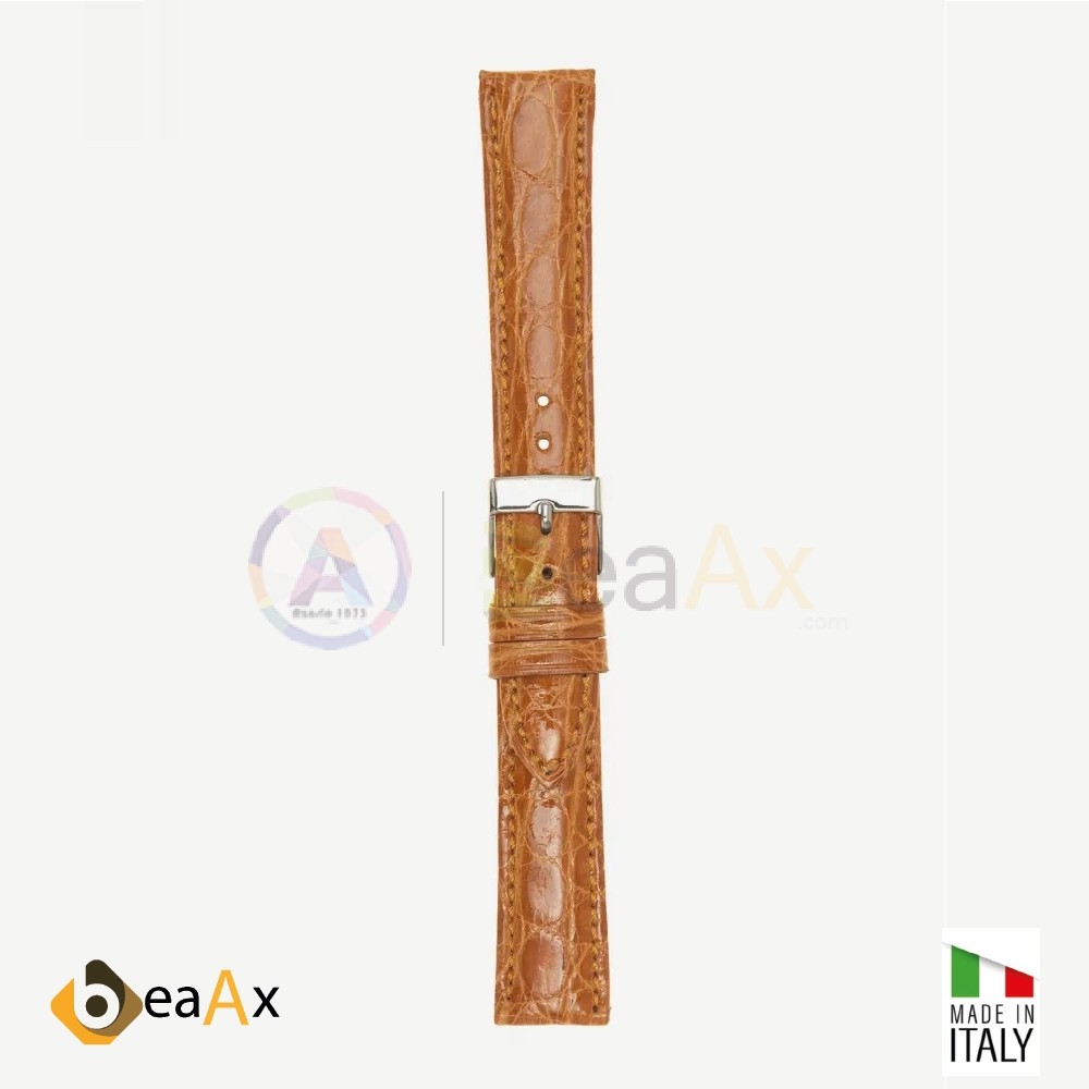 Cinturino vero coccodrillo brasile Miele fibbia acciaio - Made in Italy PP602-05