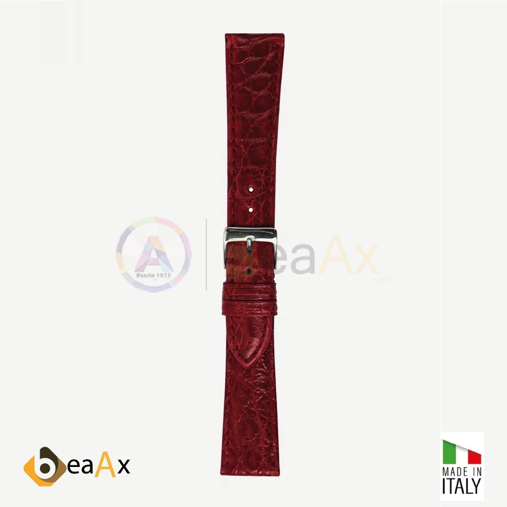 Cinturino vero coccodrillo brasile Rubino fibbia acciaio - Made in Italy PP602-06A
