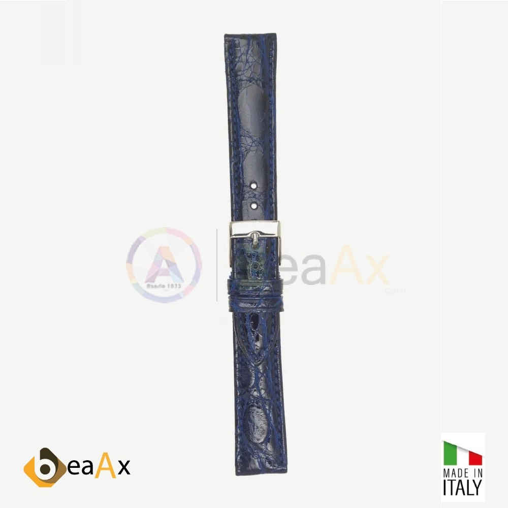 Cinturino vero coccodrillo brasile Blu fibbia acciaio - Made in Italy PP602-10A