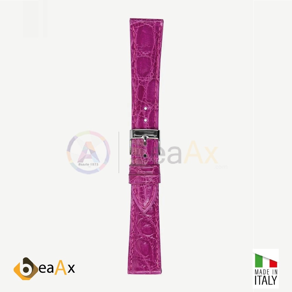 Cinturino vero coccodrillo brasile Fuxia scuro fibbia acciaio - Made in Italy PP602-15A