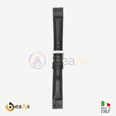 Vacchetta toscana leather watchstrap open structure with stitching Black