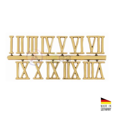 Serie di numeri Romani I - XII in plastica dorata adesivi 15 mm Augusta Germany BL0620.1532