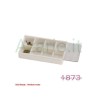Plastic box with transparent removable lid with 8 regular compartments.