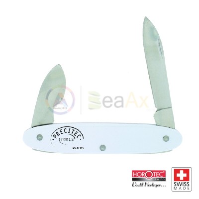 Robust case opener white aluminium handle 2 retractable stainless steel blades