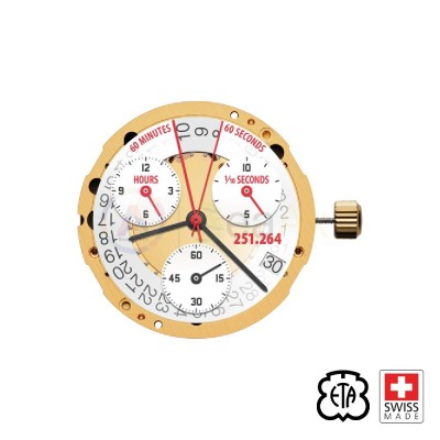 Movimento al quarzo ETA 251.264 cronografo data 4 Obliqua Swiss Made ex. 251.262 ETA-251.264-4O