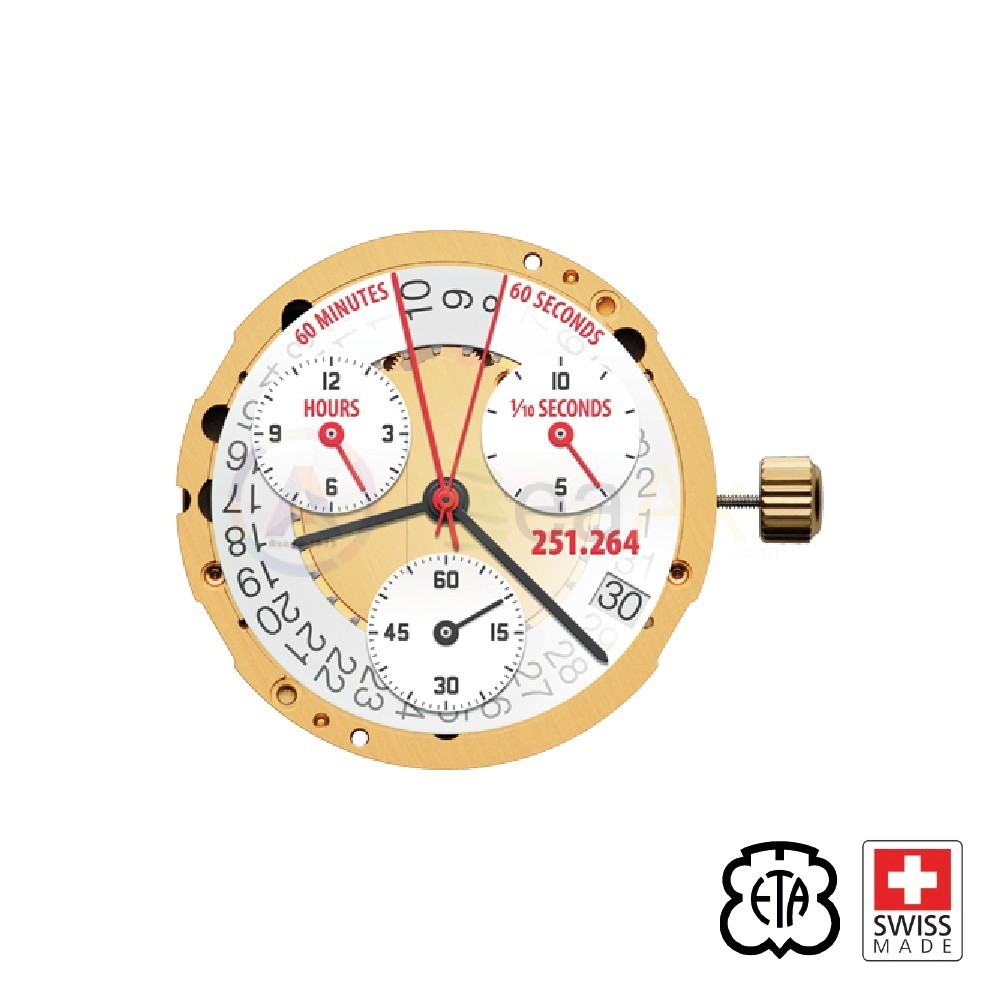 Movimento al quarzo ETA 251.264 cronografo data 6 Swiss Made ex. 251.262 ETA-251.264-H6